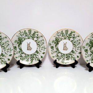NEW RARE Williams Sonoma Set of 4 Garden Lattice Bunny Salad Plates 8 1/2"